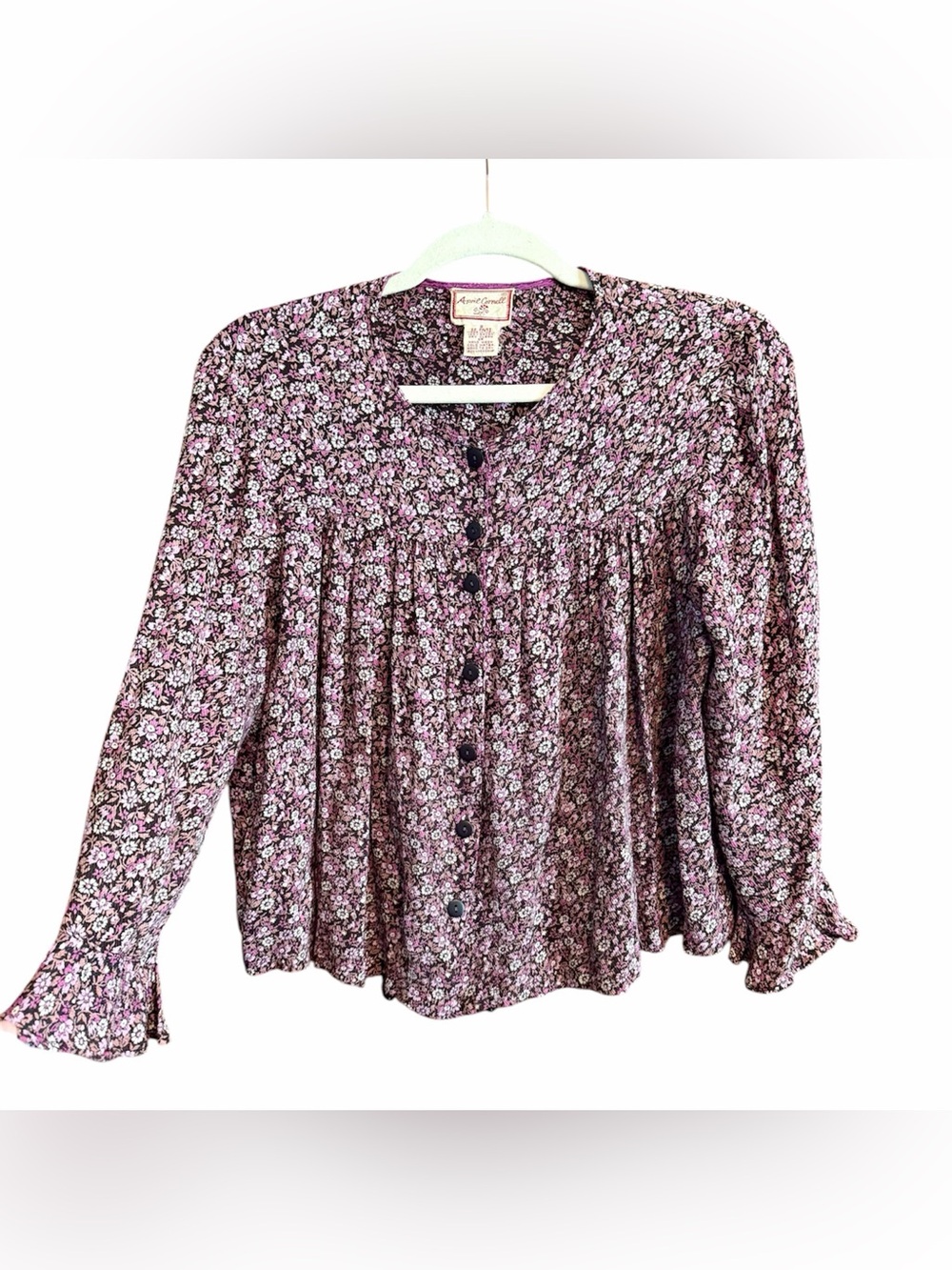 Vintage April Cornell Floral Button Down Top Purple Pink size Small